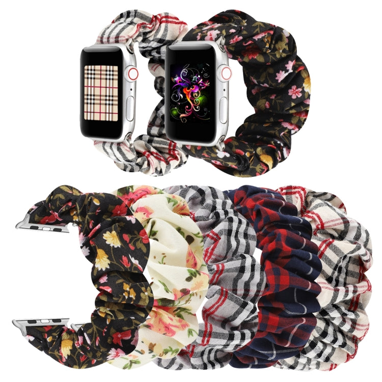 Cinturino per anello per capelli in stoffa con motivo a fiori scozzesi, For Apple Watch Series 8&7 41mm / SE 2&6&SE&5&4 40mm / 3&2&1 38mm, For Apple Watch Ultra 49mm / Series 8&7 45mm / SE 2&6&SE&5&4 44mm / 3&2&1 42mm                                   ...