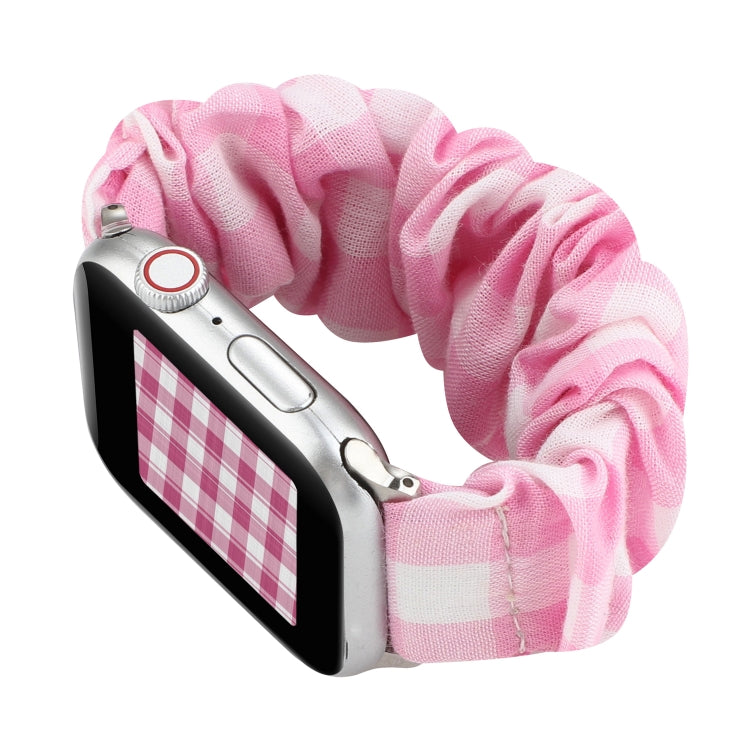 Panno con motivo scozzese + cinturino con anello per capelli in acciaio inossidabile, For Apple Watch Series 7 41mm / 6 & SE & 5 & 4 40mm / 3 & 2 & 1 38mm, For Apple Watch Series 7 45mm / 6 & SE & 5 & 4 44mm / 3 & 2 & 1 42mm                            ...