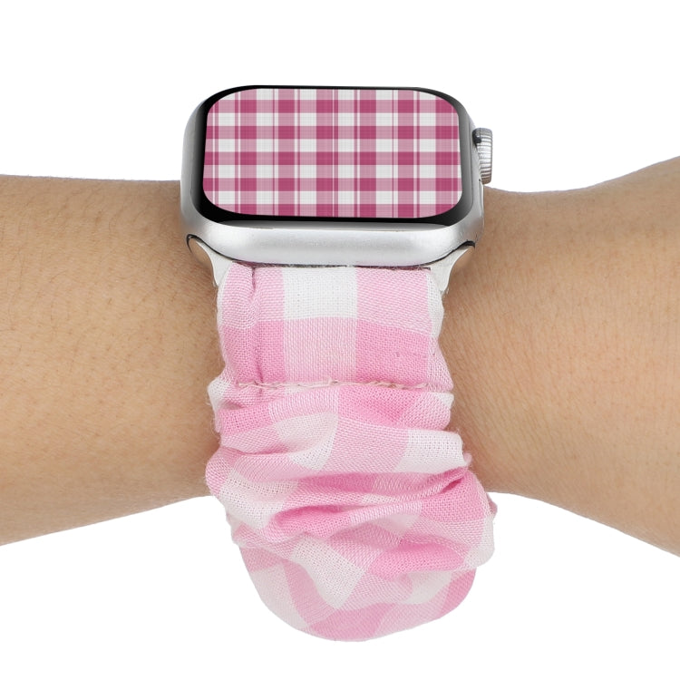 Panno con motivo scozzese + cinturino con anello per capelli in acciaio inossidabile, For Apple Watch Series 7 41mm / 6 & SE & 5 & 4 40mm / 3 & 2 & 1 38mm, For Apple Watch Series 7 45mm / 6 & SE & 5 & 4 44mm / 3 & 2 & 1 42mm                            ...