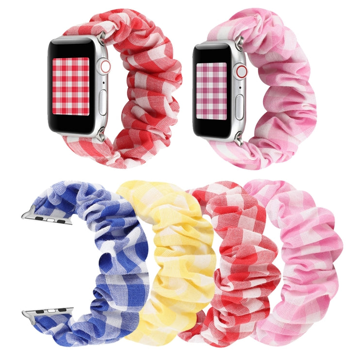 Panno con motivo scozzese + cinturino con anello per capelli in acciaio inossidabile, For Apple Watch Series 7 41mm / 6 & SE & 5 & 4 40mm / 3 & 2 & 1 38mm, For Apple Watch Series 7 45mm / 6 & SE & 5 & 4 44mm / 3 & 2 & 1 42mm                            ...