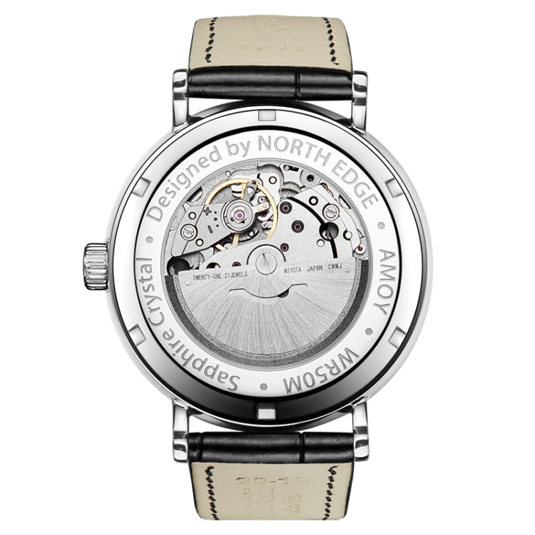 NORTH EDGE AMOY Orologio da uomo d'affari multifunzionale Orologio meccanico in pelle impermeabile