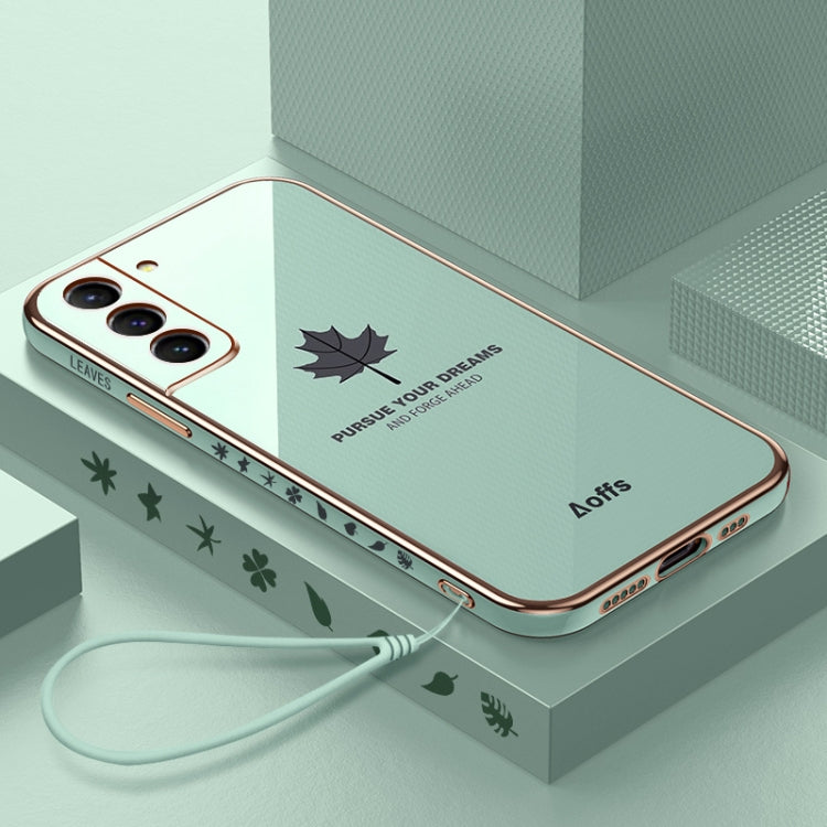 Cassa del telefono del silicone della foglia d'acero di placcatura 9D con la cinghia, For Samsung Galaxy S23 5G, For Samsung Galaxy S23+ 5G, For Samsung Galaxy S23 Ultra 5G, For Samsung Galaxy S22 5G, For Samsung Galaxy S22+ 5G                         ...
