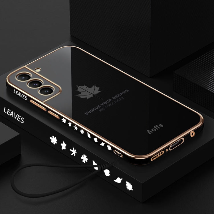 Cassa del telefono del silicone della foglia d'acero di placcatura 9D con la cinghia, For Samsung Galaxy S23 5G, For Samsung Galaxy S23+ 5G, For Samsung Galaxy S23 Ultra 5G, For Samsung Galaxy S22 5G, For Samsung Galaxy S22+ 5G                         ...