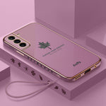 Cassa del telefono del silicone della foglia d'acero di placcatura 9D con la cinghia, For Samsung Galaxy S23 5G, For Samsung Galaxy S23+ 5G, For Samsung Galaxy S23 Ultra 5G, For Samsung Galaxy S22 5G, For Samsung Galaxy S22+ 5G                         ...