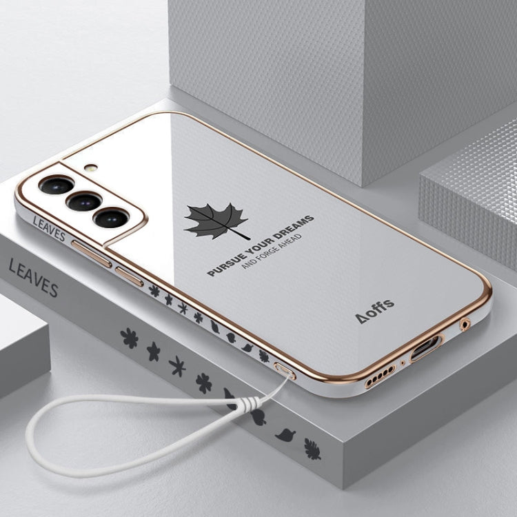 Cassa del telefono del silicone della foglia d'acero di placcatura 9D con la cinghia, For Samsung Galaxy S23 5G, For Samsung Galaxy S23+ 5G, For Samsung Galaxy S23 Ultra 5G, For Samsung Galaxy S22 5G, For Samsung Galaxy S22+ 5G                         ...