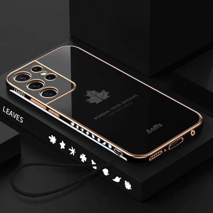 Cassa del telefono del silicone della foglia d'acero di placcatura 9D con la cinghia, For Samsung Galaxy S23 5G, For Samsung Galaxy S23+ 5G, For Samsung Galaxy S23 Ultra 5G, For Samsung Galaxy S22 5G, For Samsung Galaxy S22+ 5G                         ...