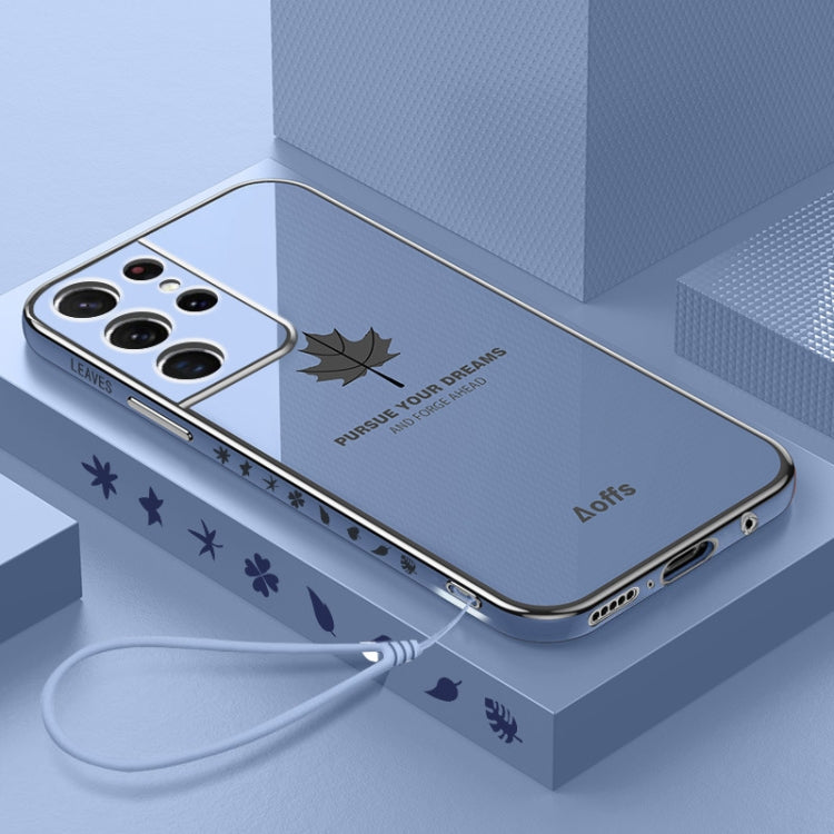 Cassa del telefono del silicone della foglia d'acero di placcatura 9D con la cinghia, For Samsung Galaxy S23 5G, For Samsung Galaxy S23+ 5G, For Samsung Galaxy S23 Ultra 5G, For Samsung Galaxy S22 5G, For Samsung Galaxy S22+ 5G                         ...