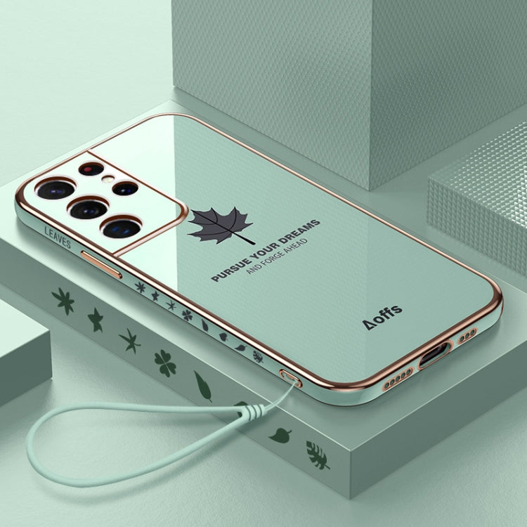 Cassa del telefono del silicone della foglia d'acero di placcatura 9D con la cinghia, For Samsung Galaxy S23 5G, For Samsung Galaxy S23+ 5G, For Samsung Galaxy S23 Ultra 5G, For Samsung Galaxy S22 5G, For Samsung Galaxy S22+ 5G                         ...