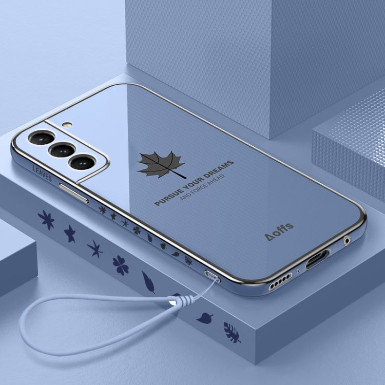 Cassa del telefono del silicone della foglia d'acero di placcatura 9D con la cinghia, For Samsung Galaxy S23 5G, For Samsung Galaxy S23+ 5G, For Samsung Galaxy S23 Ultra 5G, For Samsung Galaxy S22 5G, For Samsung Galaxy S22+ 5G                         ...