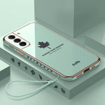 Cassa del telefono del silicone della foglia d'acero di placcatura 9D con la cinghia, For Samsung Galaxy S23 5G, For Samsung Galaxy S23+ 5G, For Samsung Galaxy S23 Ultra 5G, For Samsung Galaxy S22 5G, For Samsung Galaxy S22+ 5G                         ...
