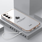 Cassa del telefono del silicone della foglia d'acero di placcatura 9D con la cinghia, For Samsung Galaxy S23 5G, For Samsung Galaxy S23+ 5G, For Samsung Galaxy S23 Ultra 5G, For Samsung Galaxy S22 5G, For Samsung Galaxy S22+ 5G                         ...