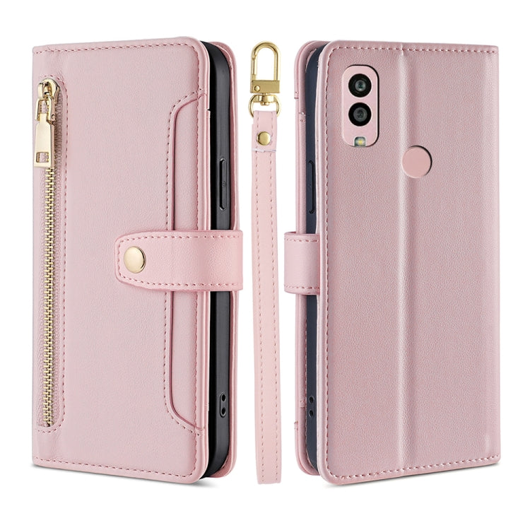 Custodia per telefono in pelle con portafoglio con cerniera a tracolla, For Motorola Moto G53 5G/G13 4G/G23 4G, For Motorola Moto G73 5G, For OPPO Reno8 T 5G/A1 Pro 5G, For Kyocera Android One S10