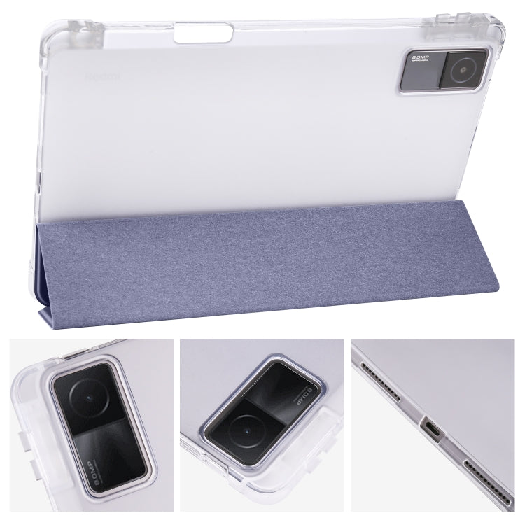 Custodia per tablet Smart Leather in TPU trasparente pieghevole a 3 pieghe con slot per penna, For Xiaomi Redmi Pad 10.61