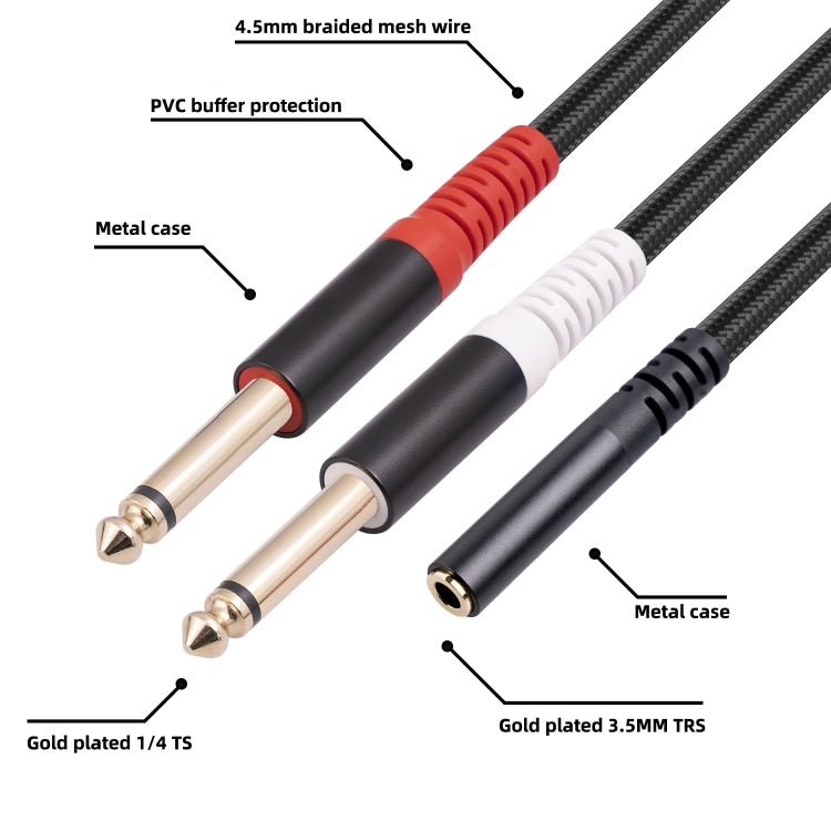 3717 3.5mm Female to 6.35mm 1/4 TS Male Stereo Audio Cable, Length: 30cm, 3.5mm F to 2 x 6.35mm M