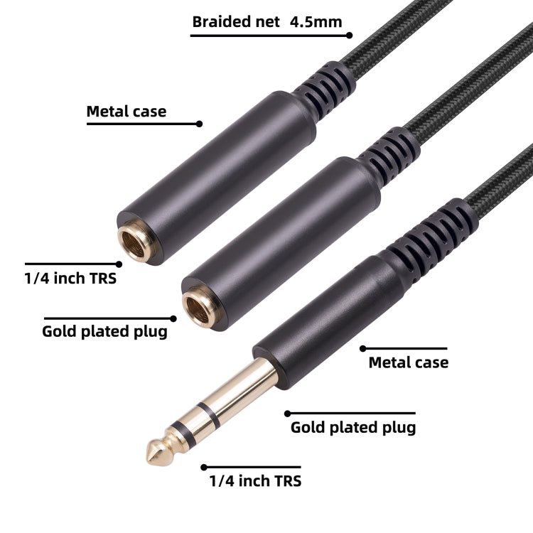 3718 6.35mm Male to Dual 1/4 TRS Female Stereo Audio Cable, Length: 30cm, 6.35mm M to 2 x F 30cm