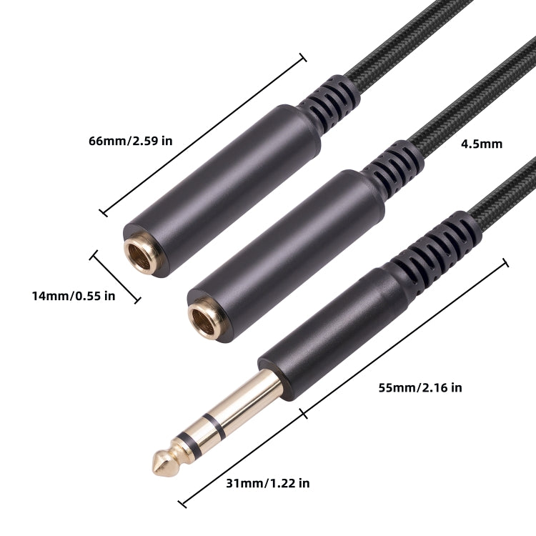 3718 6.35mm Male to Dual 1/4 TRS Female Stereo Audio Cable, Length: 30cm, 6.35mm M to 2 x F 30cm