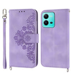 Custodia per telefono in pelle con portafoglio in rilievo con fiori al tatto, For vivo V25 5G, For vivo V21 2021