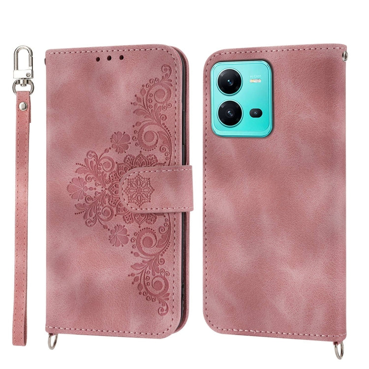 Custodia per telefono in pelle con portafoglio in rilievo con fiori al tatto, For vivo V25 5G, For vivo V21 2021