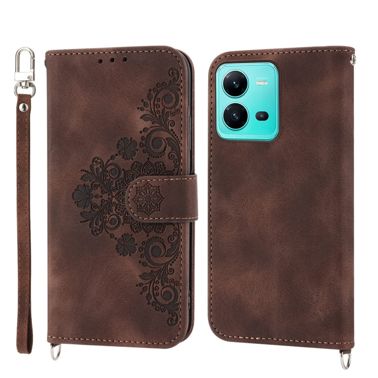 Custodia per telefono in pelle con portafoglio in rilievo con fiori al tatto, For vivo V25 5G, For vivo V21 2021