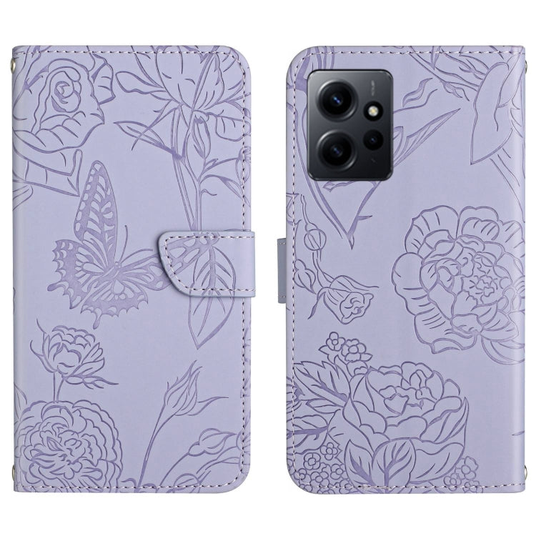 HT03 Cassa del telefono di cuoio di vibrazione impressa farfalla di sensibilità della pelle, For Realme C55, For Xiaomi Redmi Note 12 4G Global, For Honor X9a 5G / Magic5 Lite, For Honor X5 4G