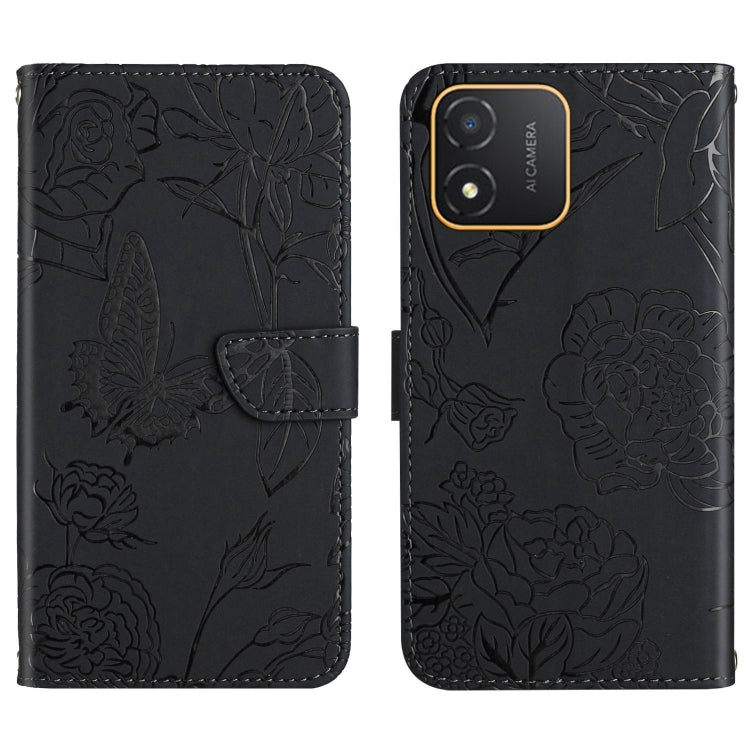 HT03 Cassa del telefono di cuoio di vibrazione impressa farfalla di sensibilità della pelle, For Realme C55, For Xiaomi Redmi Note 12 4G Global, For Honor X9a 5G / Magic5 Lite, For Honor X5 4G