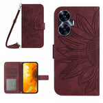 Skin Feel Custodia per telefono in pelle con flip in rilievo Sun Flower con cordino, For Realme C55, For Xiaomi Redmi Note 12 4G Global