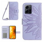 Skin Feel Custodia per telefono in pelle con flip in rilievo Sun Flower con cordino, For Realme C55, For Xiaomi Redmi Note 12 4G Global