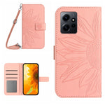 Skin Feel Custodia per telefono in pelle con flip in rilievo Sun Flower con cordino, For Realme C55, For Xiaomi Redmi Note 12 4G Global