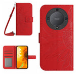 Skin Feel Custodia per telefono in pelle con flip in rilievo Sun Flower con cordino, For Honor X9a 5G / Magic5 Lite, For Honor X5 4G