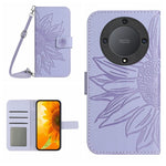 Skin Feel Custodia per telefono in pelle con flip in rilievo Sun Flower con cordino, For Honor X9a 5G / Magic5 Lite, For Honor X5 4G