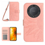 Skin Feel Custodia per telefono in pelle con flip in rilievo Sun Flower con cordino, For Honor X9a 5G / Magic5 Lite, For Honor X5 4G