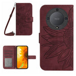 Skin Feel Custodia per telefono in pelle con flip in rilievo Sun Flower con cordino, For Honor X9a 5G / Magic5 Lite, For Honor X5 4G