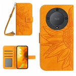 Skin Feel Custodia per telefono in pelle con flip in rilievo Sun Flower con cordino, For Honor X9a 5G / Magic5 Lite, For Honor X5 4G