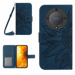 Skin Feel Custodia per telefono in pelle con flip in rilievo Sun Flower con cordino, For Honor X9a 5G / Magic5 Lite, For Honor X5 4G