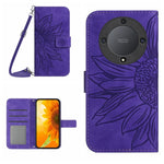 Skin Feel Custodia per telefono in pelle con flip in rilievo Sun Flower con cordino, For Honor X9a 5G / Magic5 Lite, For Honor X5 4G