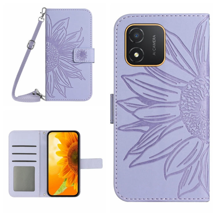 Skin Feel Custodia per telefono in pelle con flip in rilievo Sun Flower con cordino, For Honor X9a 5G / Magic5 Lite, For Honor X5 4G