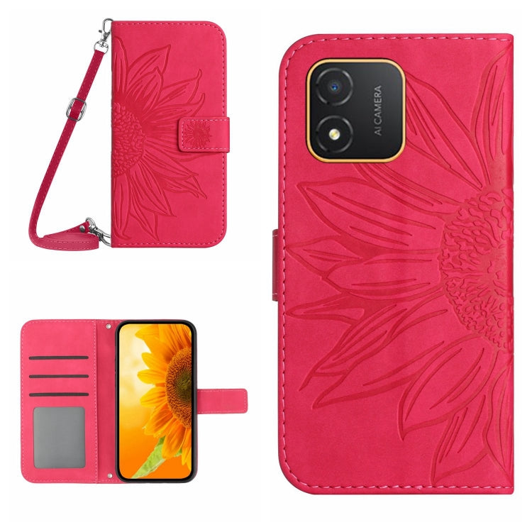 Skin Feel Custodia per telefono in pelle con flip in rilievo Sun Flower con cordino, For Honor X9a 5G / Magic5 Lite, For Honor X5 4G