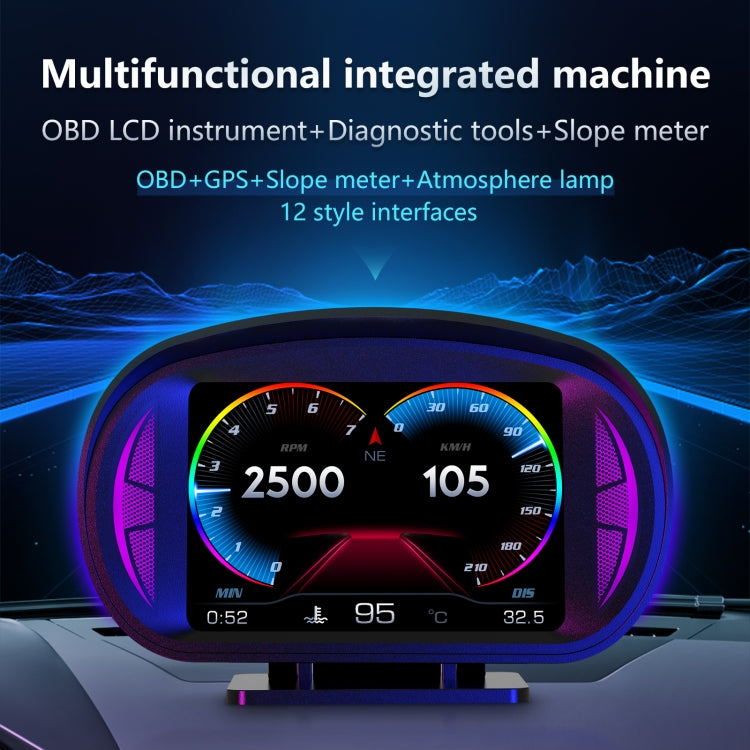 P2 3 pollici multifunzione HD OBD LCD strumento GPS misuratore di pendenza per auto HUD Head-up Display, P2