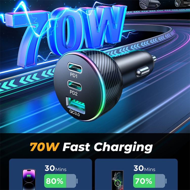 Caricabatteria per auto JOYROOM JR-CL26 70W 3 porte USB+USB-C / Tipo-C, JR-CL26