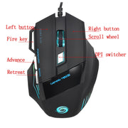 HXSJ A868 Mouse cablato luminoso colorato a 7 tasti con pulsante di fuoco, A868