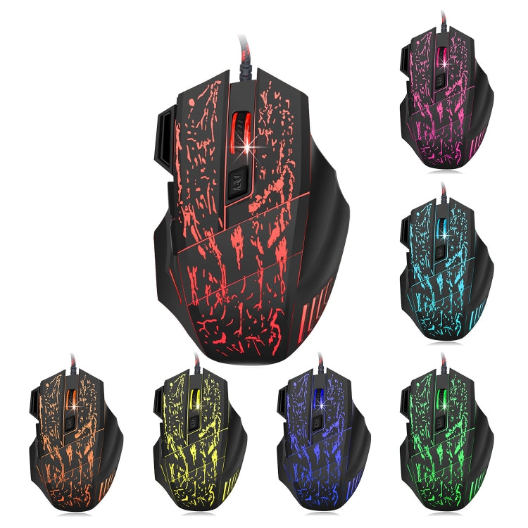 HXSJ A874 Mouse da gioco cablato luminoso colorato a 7 tasti con acqua corrente, A874