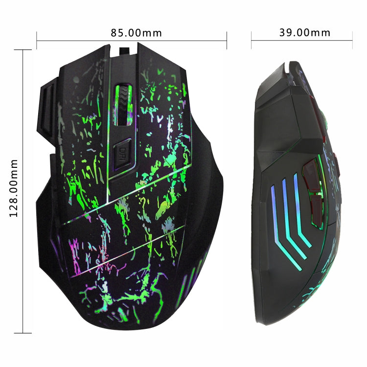 HXSJ A874 Mouse da gioco cablato luminoso colorato a 7 tasti con acqua corrente, A874
