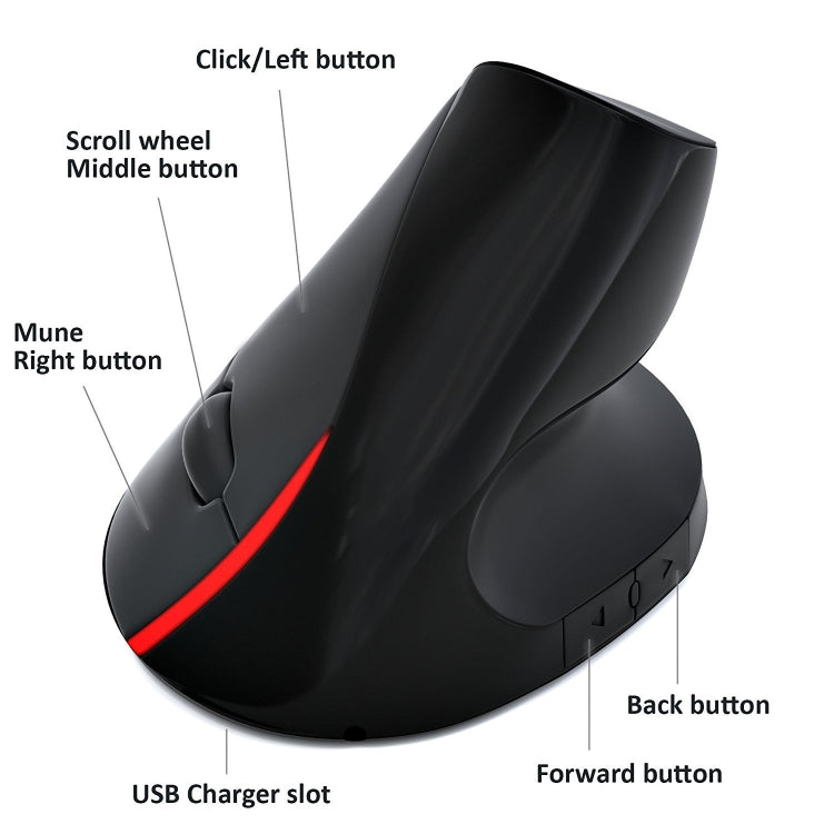 HXSJ A889 6 tasti 2400 DPI 2,4 GHz Mouse wireless verticale ricaricabile