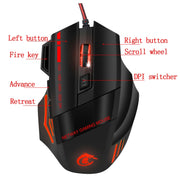 HXSJ A907 Mouse da gioco cablato 7D luminoso colorato a 7 tasti, A907 Black, A907 Red