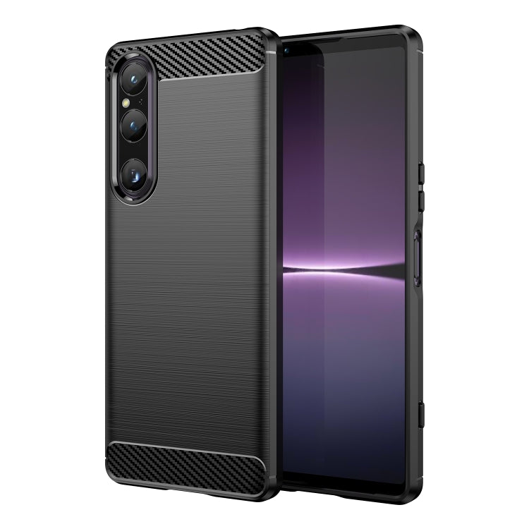 Custodia per telefono TPU in fibra di carbonio con trama spazzolata, For Sony Xperia 1 V