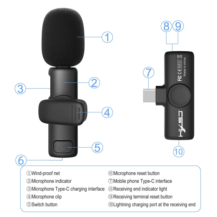 Microfono Lavalier Wireless USB-C 2.4G con Riduzione Rumore