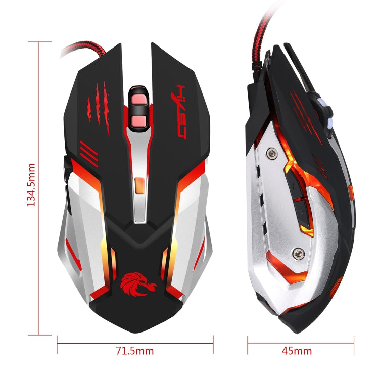 Mouse da gioco cablato luminoso colorato HXSJ S100 a 6 tasti, S100
