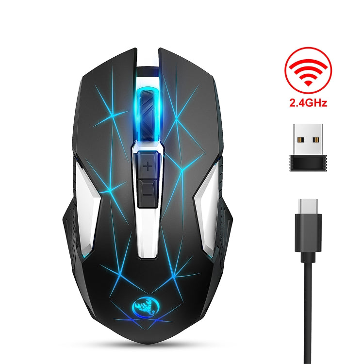 HXSJ T300 7 Tasti 2400DPI 2.4G Mouse wireless luminoso colorato, T300 Black, T300 White