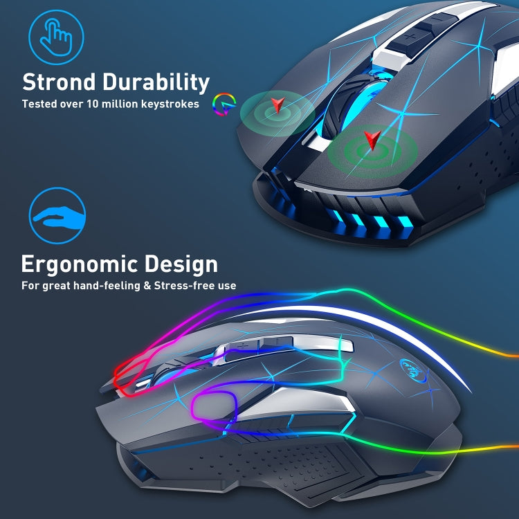 HXSJ T300 7 Tasti 2400DPI 2.4G Mouse wireless luminoso colorato, T300 Black, T300 White