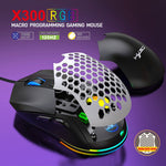 HXSJ X300 7200 DPI RGB Retroilluminazione Intercambiabile Cover posteriore Foro Gaming Wired Mouse, X300 Black, X300 White